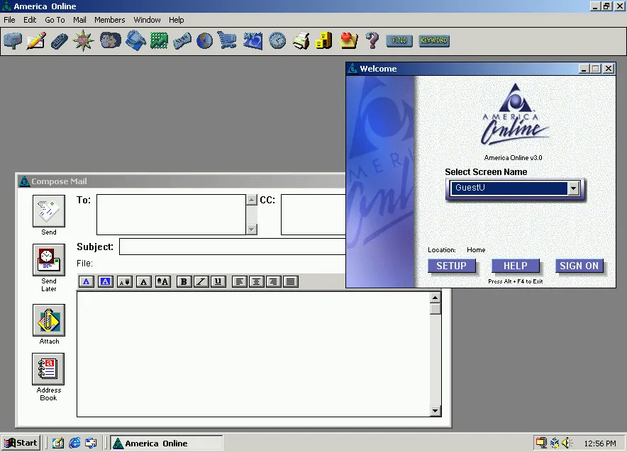 AOL 3.0 sign-on screen