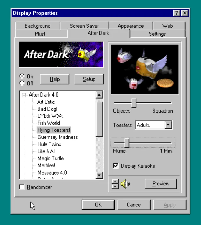 Screen saver options for After Dark