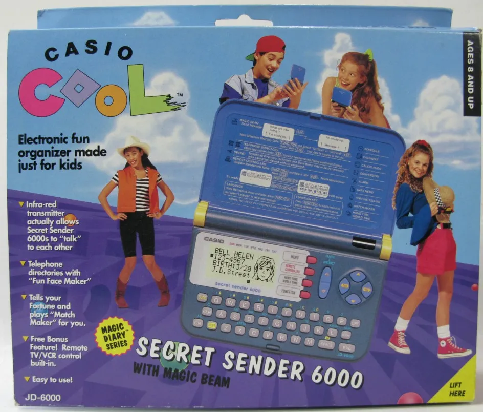 The Casio Secret Sender 6000 was an electronic organizer marketed towards teens in the 90s. The built-in infrared transmitter could also control TVs!