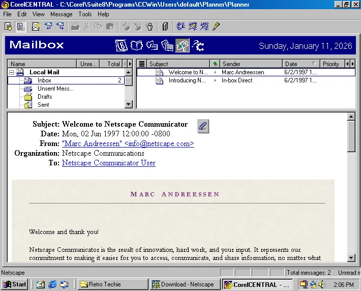 CorelCENTRAL 8 Mailbox