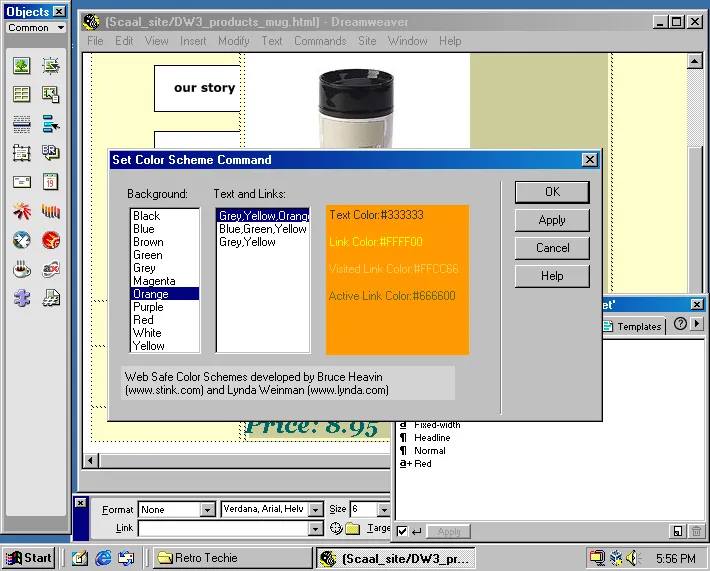 Picking a color scheme in DreamWeaver 3