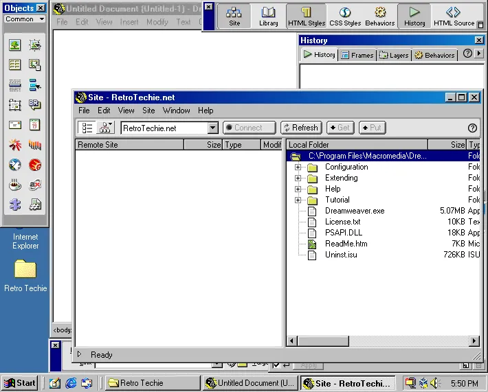DreamWeaver 3’s root site directory viewer