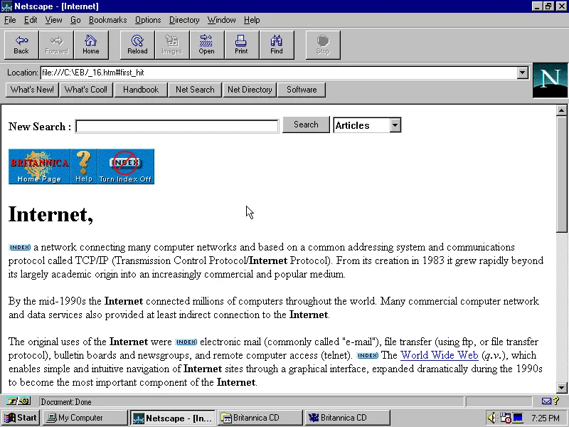 Viewing an article in Encyclopedia Britannica 97
