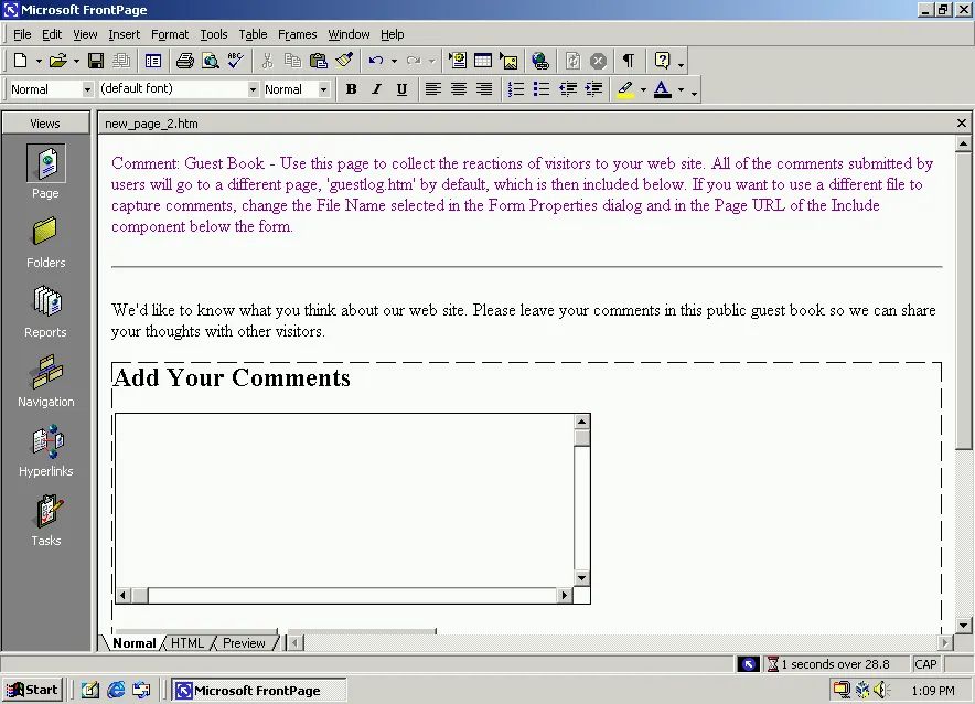 Don’t forget to add a guest book to your site! (FrontPage 2000)