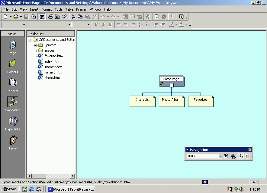 FrontPage 2000 site map