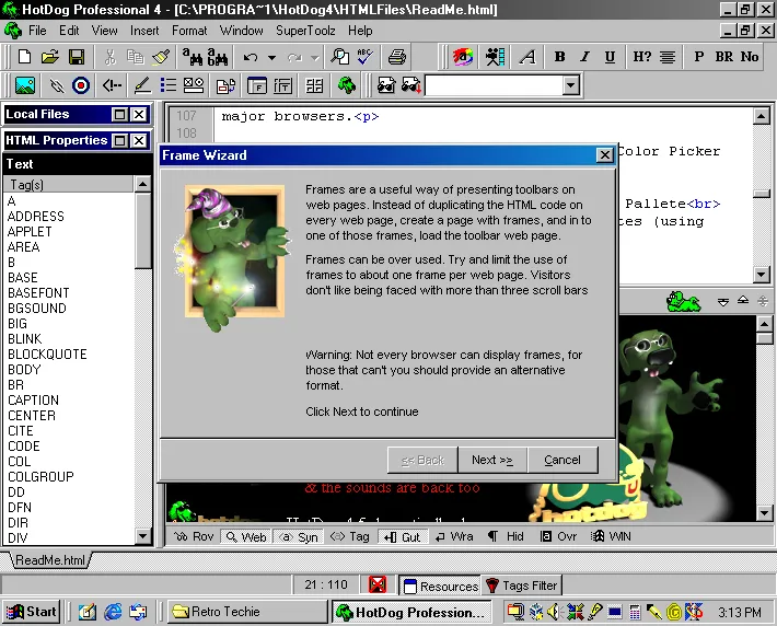 Creating frames in HotDog 4.5