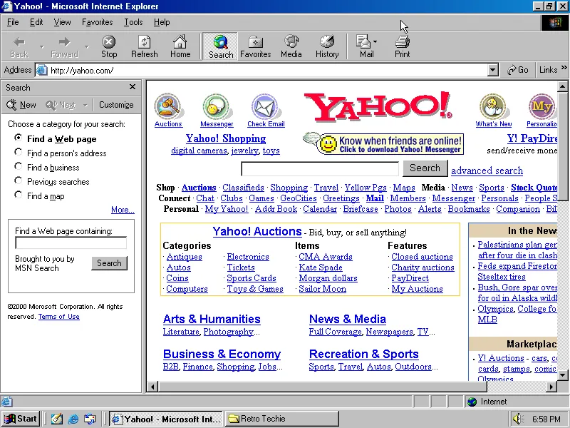I don’t believe I ever found what I was looking for by using the big Search button in IE 6.