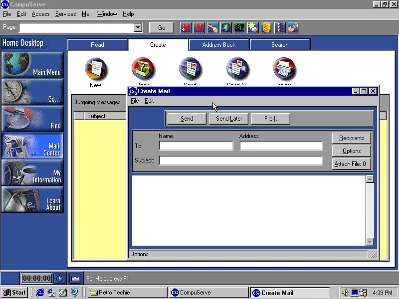 Creating email in CompuServe 4.
