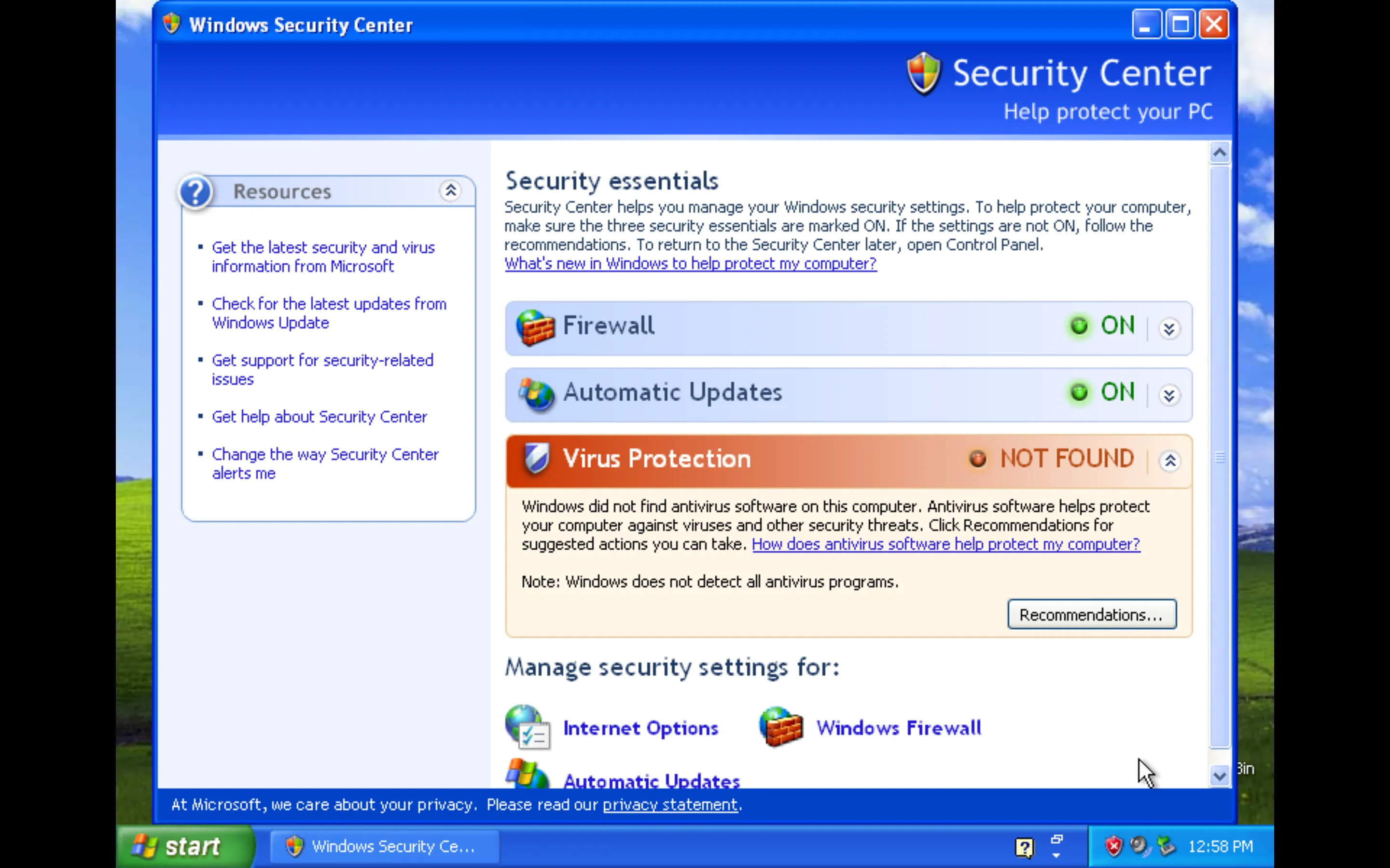 Windows XP’s Security Center