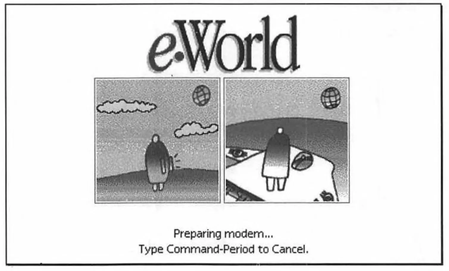 Dialing into eWorld. (Source:  Lu, Cary, and John Milligan. “eWorld: The Official Guide for Macintosh Users.” Edited by Ross Scott Rubin, Apple Computer, 1994.)