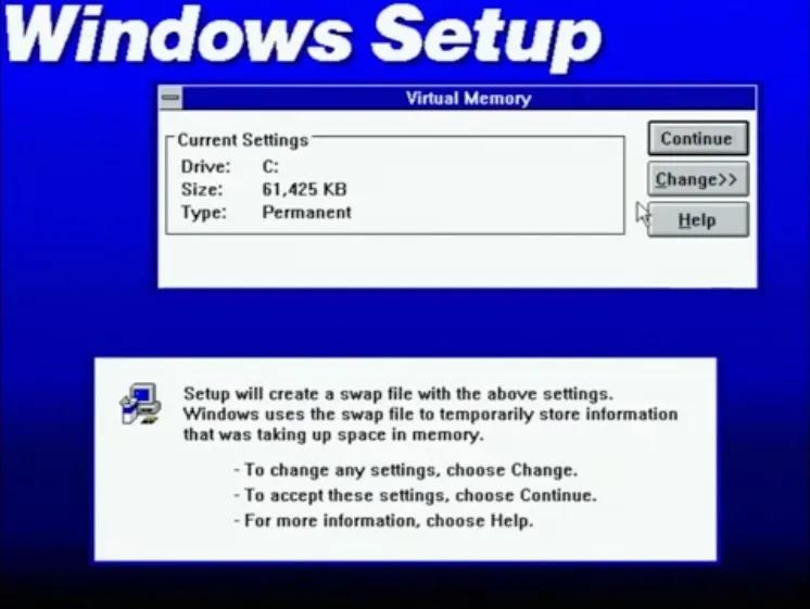 Setting up the swap file in Windows 3.11.