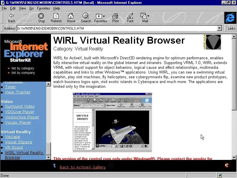 Virtual Reality in Internet Explorer 3 (from the Microsoft Internet Explorer Starter Kit 1996)
