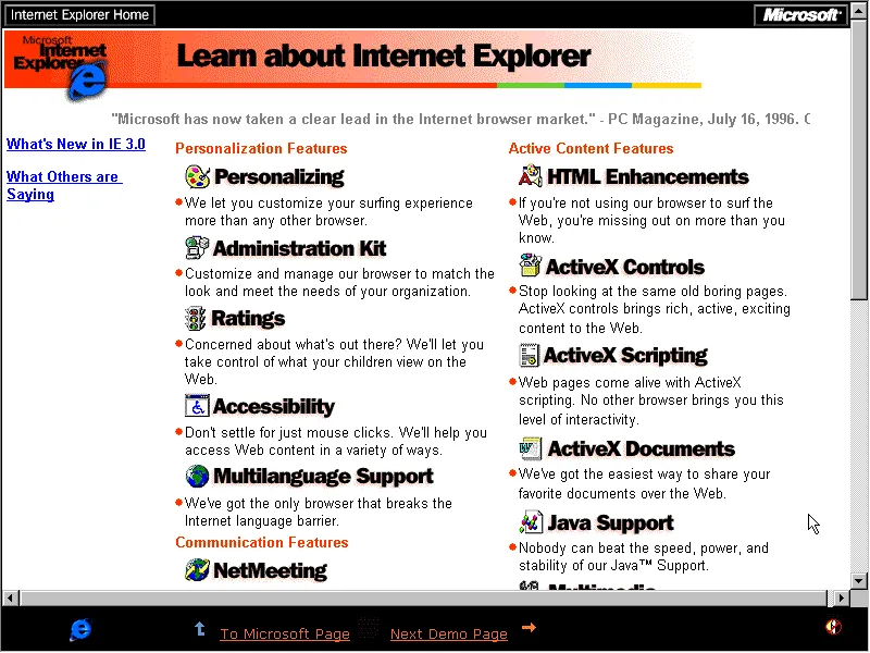 Learning about IE 3.0 in the Microsoft Internet Explorer Starter Kit