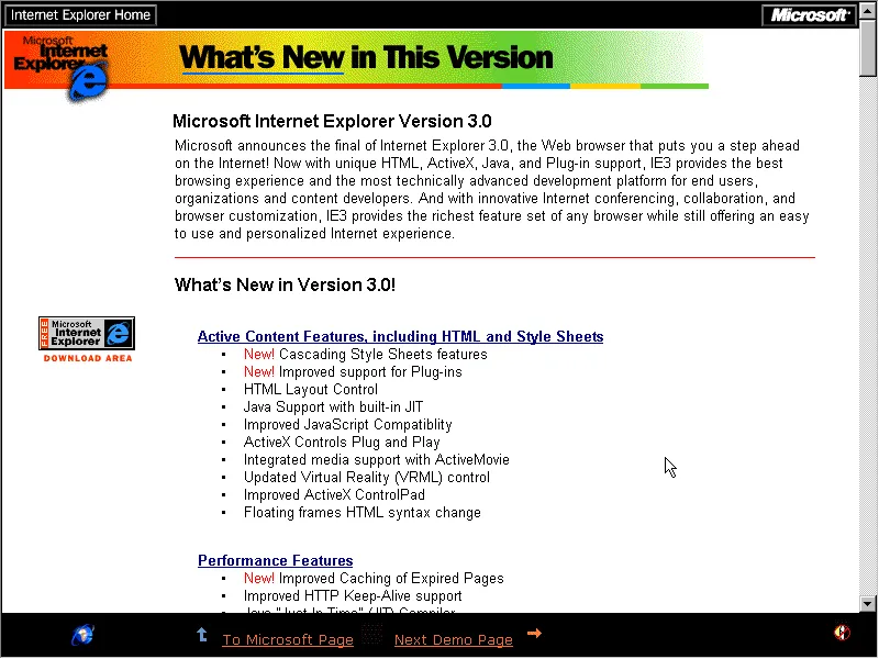What’s new in Internet Explorer 3.0! (from the Microsoft Internet Explorer Starter Kit)