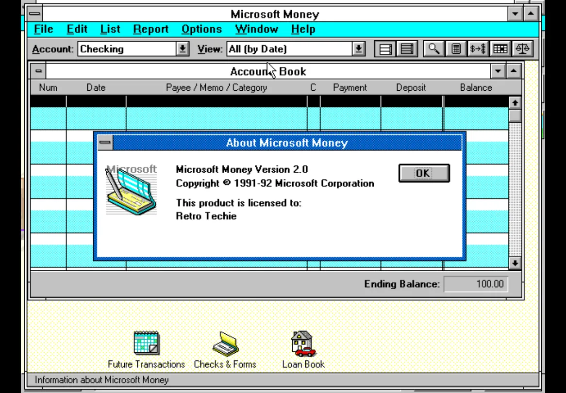 Microsoft Money 2.0 on Windows 3.1