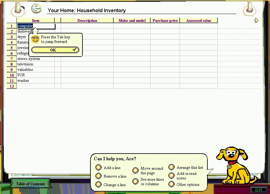 Microsoft Bob home inventory tracker