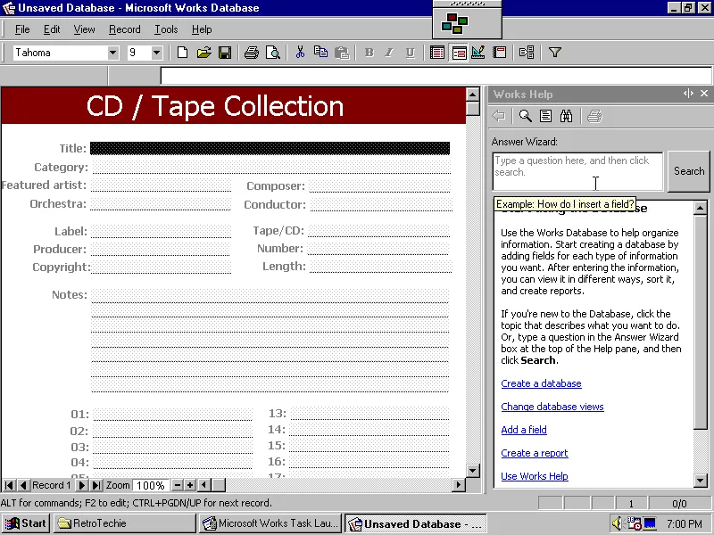 Microsoft Works 6.0 included templates for keeping an inventory of your CDs and cassettes!