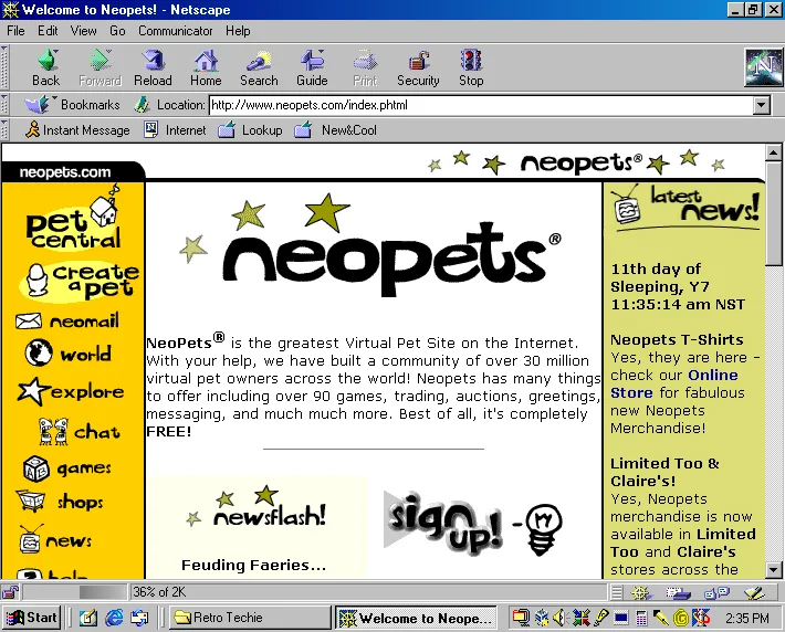 The NeoPets website in 1999