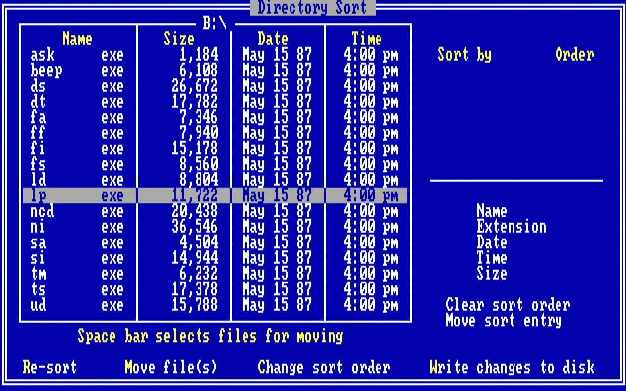 Directory Sort in Norton Utilities 4.00 for DOS