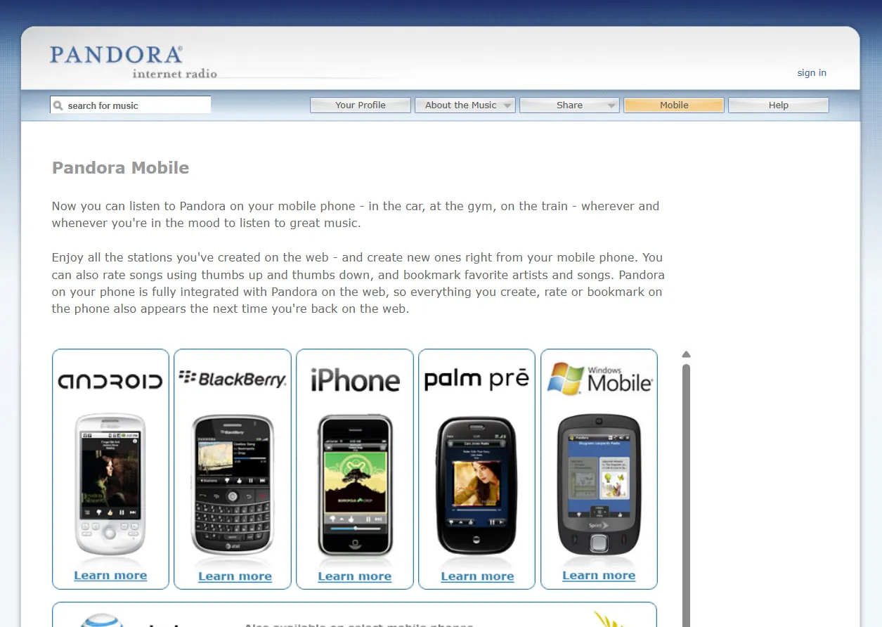 Listen to Pandora Radio on your favorite device from 2009!