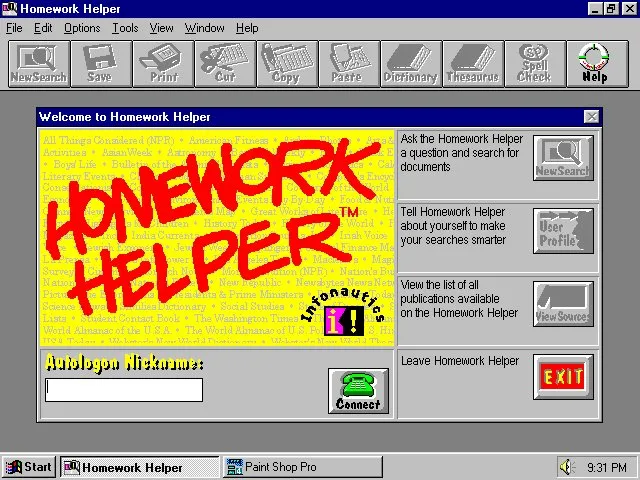 Prodigy Online’s Homework Helper in 1997 (captured by Bill Claydon)