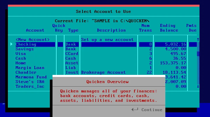 The tutorial in Quicken 8 for DOS