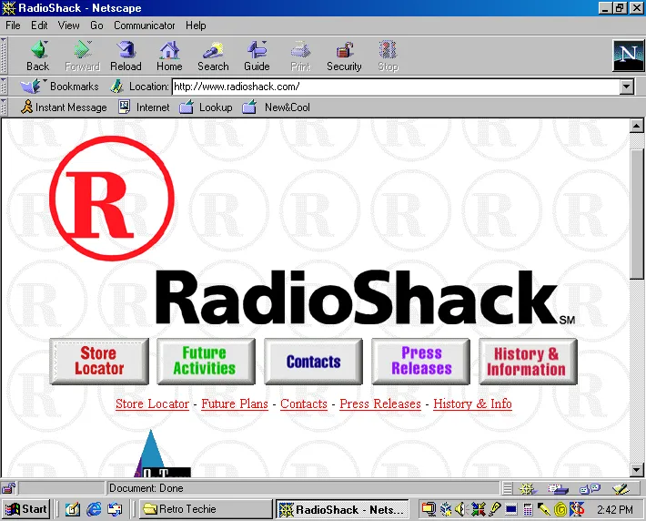 RadioShack’s website in 1996