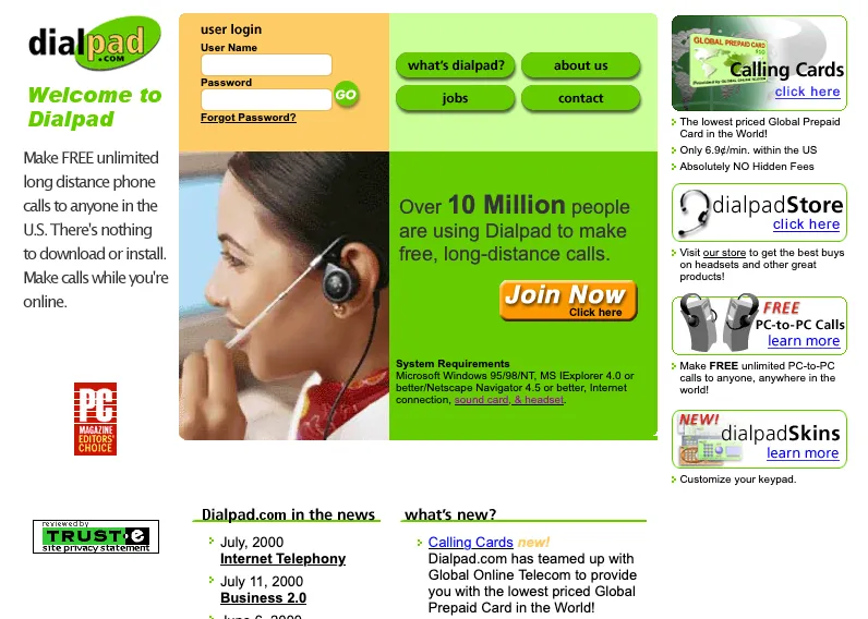 Remember when you had to figure out if a phone number was long distance or not? DialPad .com offered free Internet to phone number calls. (Oct 2000)