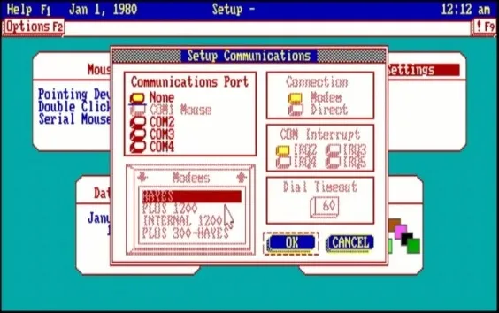 Configuring modem settings in DeskMate - Tandy’s GUI of the 80s (before Windows 3.1) for their computers sold at RadioShack