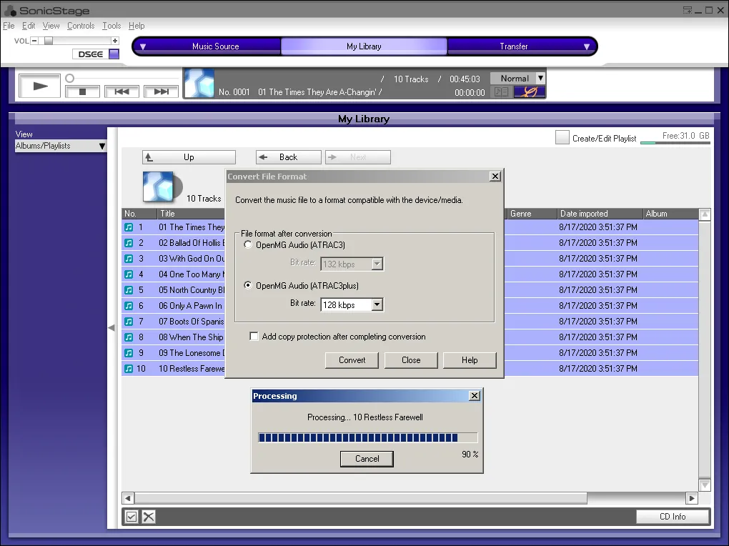 Don’t mind me while I convert my widely-compatible MP3 files to Sony’s proprietary music format. 🤣 (source: rarewares .org)