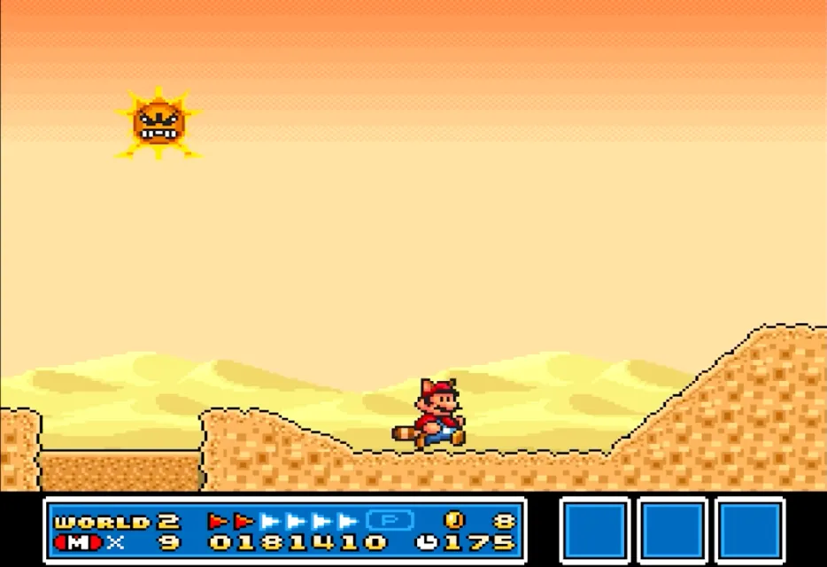 The angry sun in Super Mario Bros. 3 (in Super Mario All-Stars on SNES, 1993)