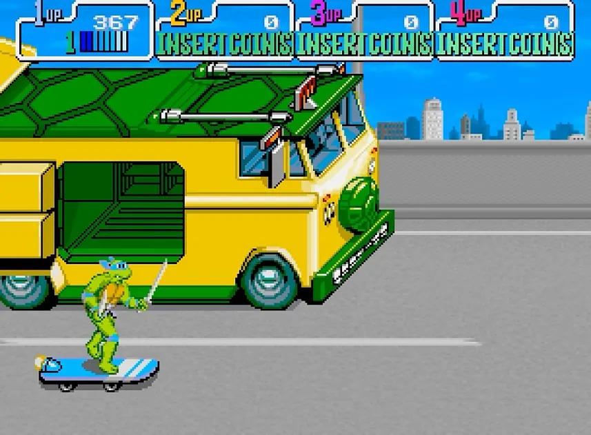 Man I loved this game, but I always wondered why they immediately drove the van off the highway after this level. (TMNT arcade game, 1989).