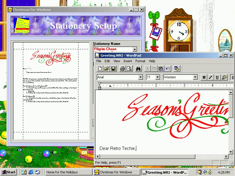 The “Christmas for Windows” CD-ROM featured stationary for writing your annual family newsletter. 