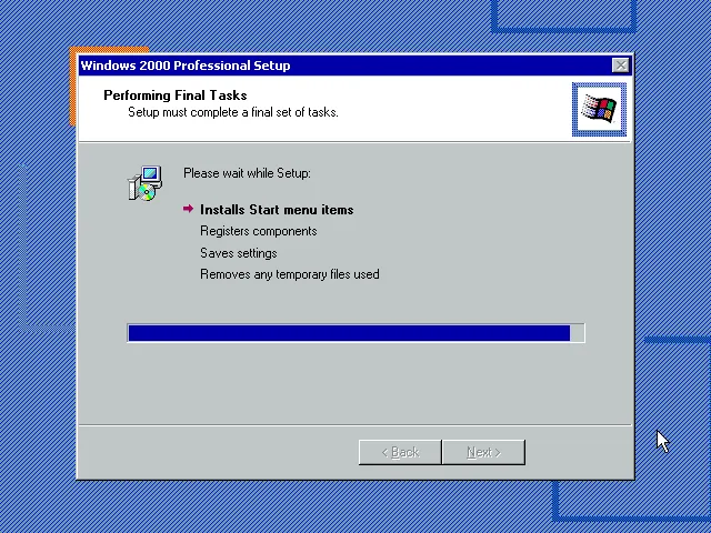 Installing Windows 2000… almost done!