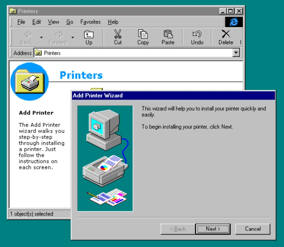 Adding a printer in Windows 95
