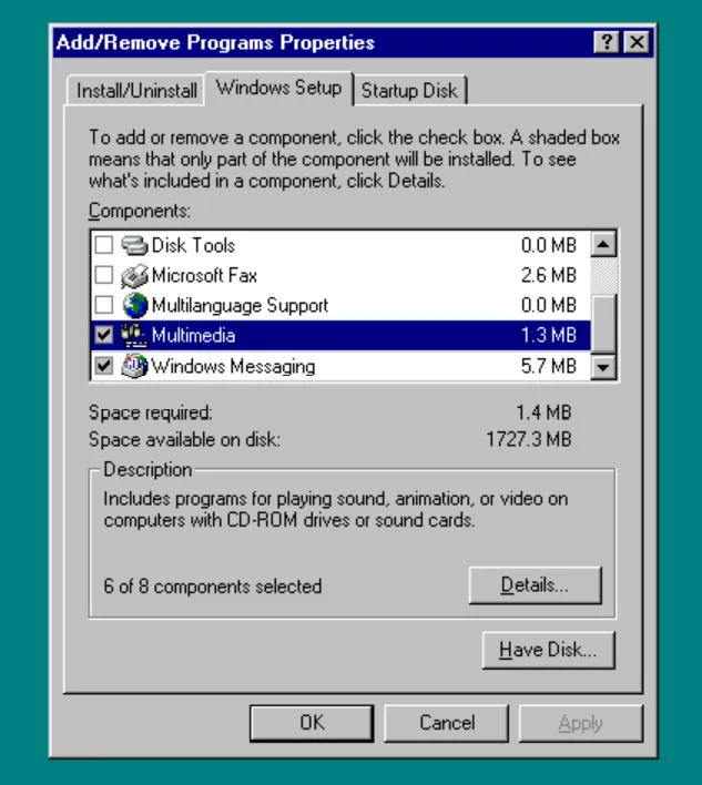Adding and removing features from Windows 95