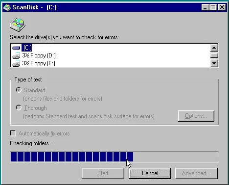 Running ScanDisk on Windows 95