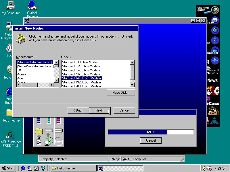 While you’re setting up your modem, don’t forget to install the V.90 driver!