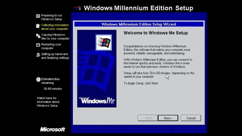 I feel like this screen wasn’t completely truthful. 🤣 (Windows ME Setup)