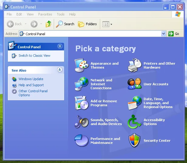 The Control Panel in Windows XP