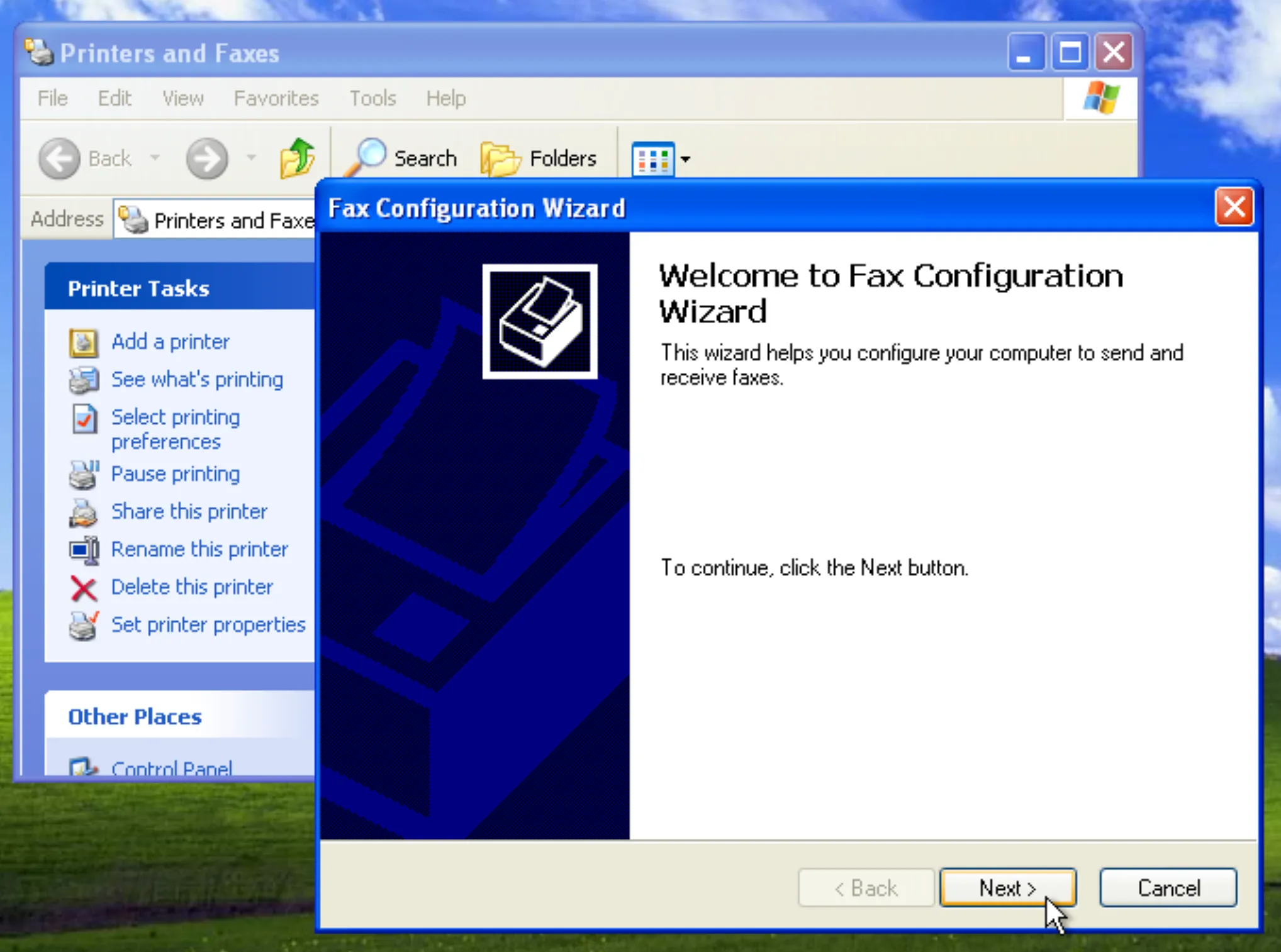 Windows XP’s Fax Configuration Wizard