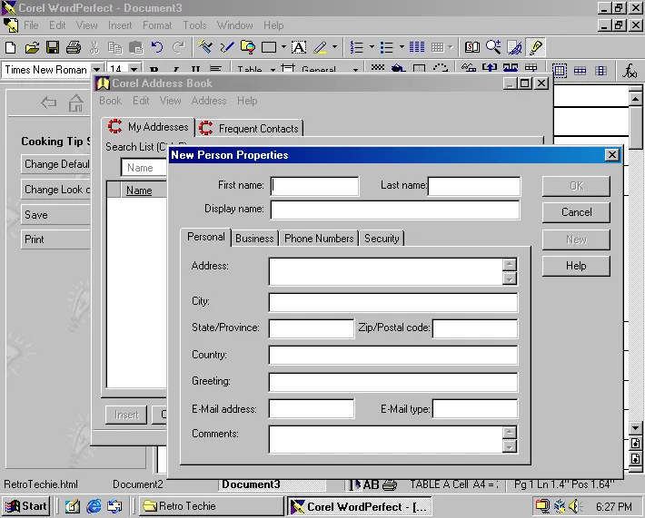 WordPerfect 8’s Address Book