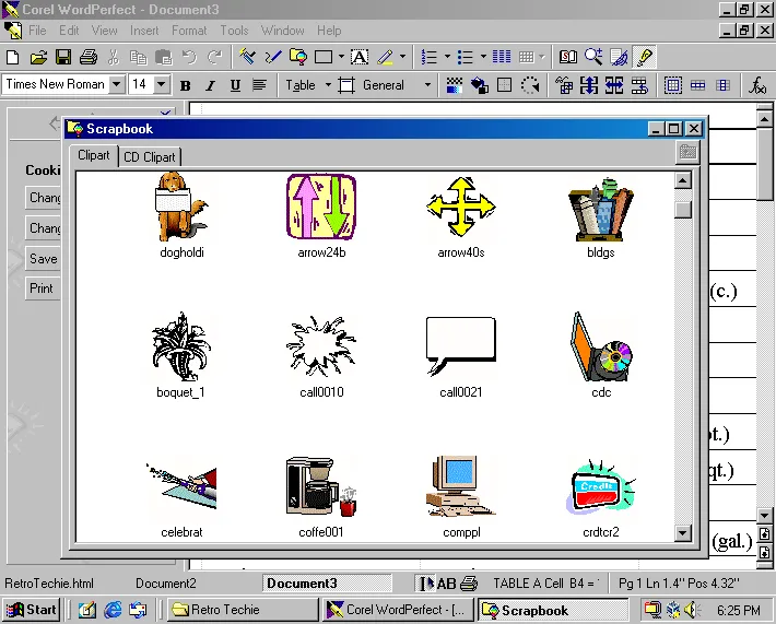 Browsing clip art in WordPerfect 8