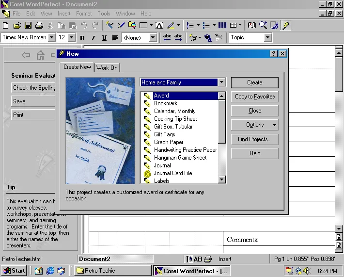Templates in WordPerfect 8