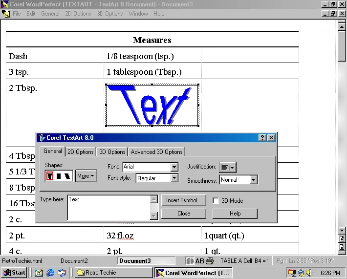 Text Art in WordPerfect 8.0
