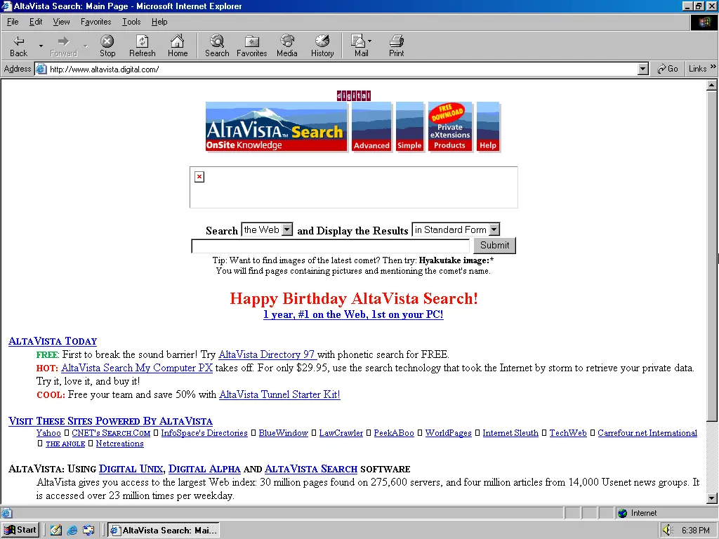 The AltaVista search engine in 1997