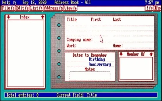 The Address Book in DeskMate - Tandy’s GUI of the 80s (before Windows 3.1) for their computers sold at RadioShack