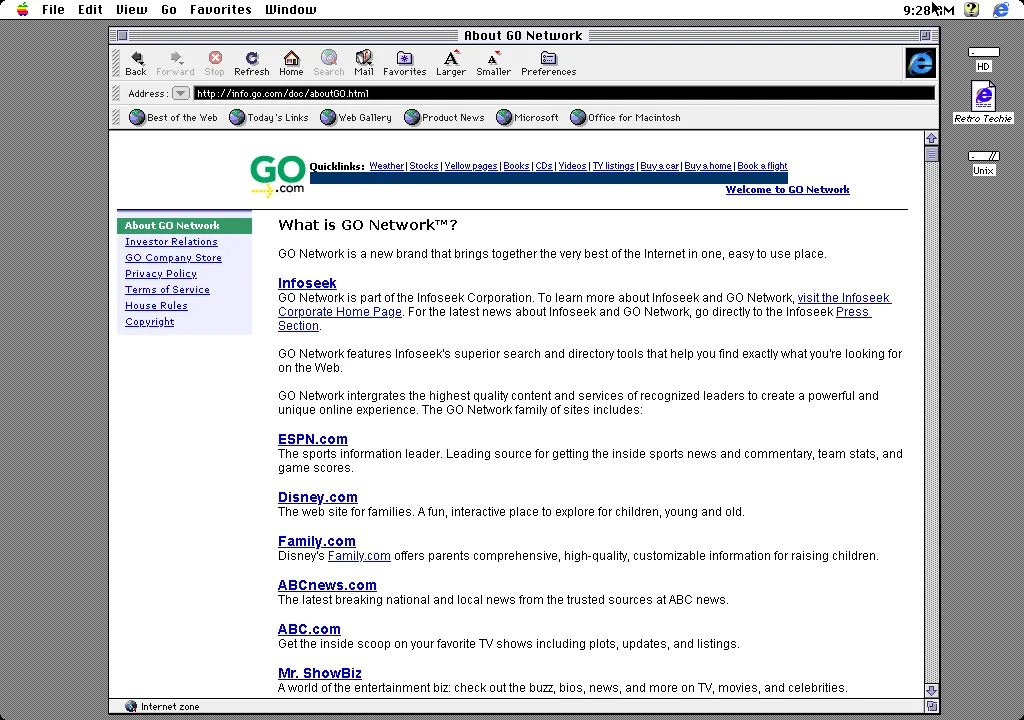The Go Network’s “About” page in 1999