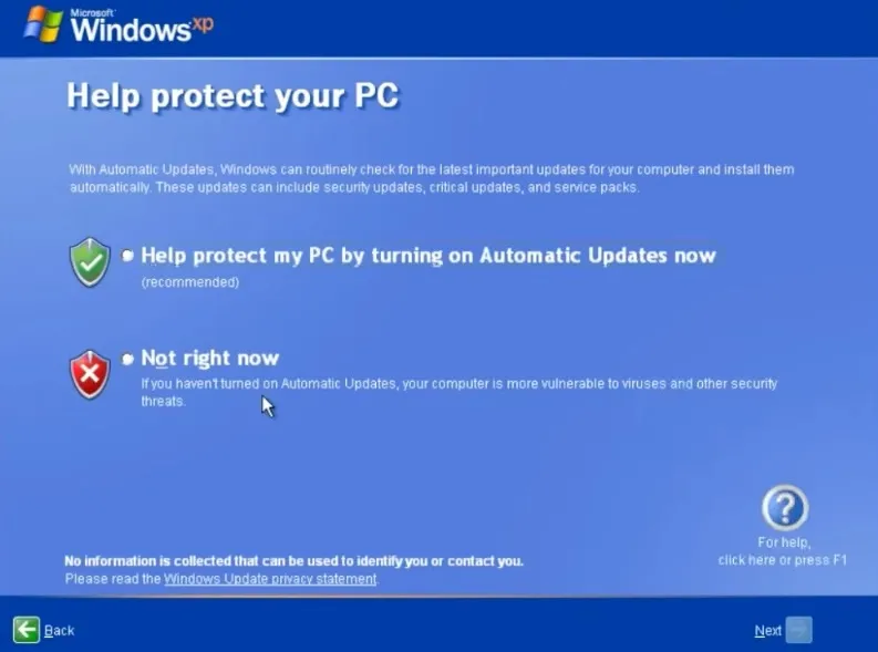 Don’t forget to enable automatic updates! (Windows XP setup)