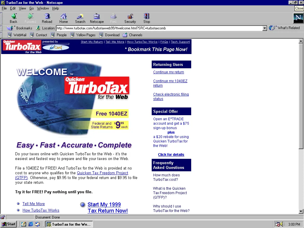 Are your taxes done yet? TurboTax’s website in 2000